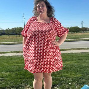 Ava & VIV Red and Cream Checkered Stretch Bust Dress - Size 1X  NWOT